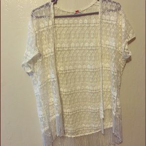 Sheer White Kimono w/ Fringe